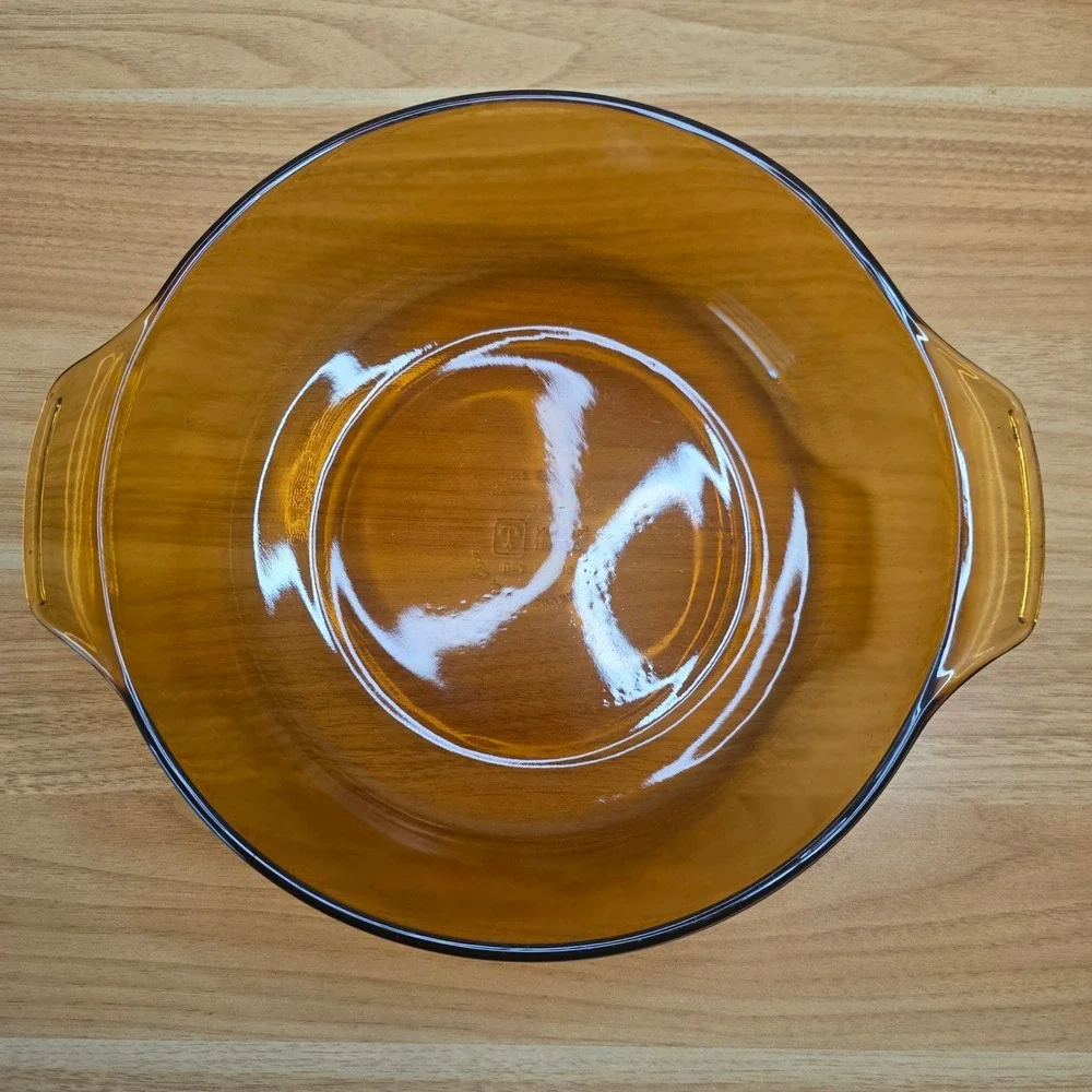 Anchor Hocking Amber Glass Bakeware Set 2Qt Casserole 9in Pie Plate Vintage